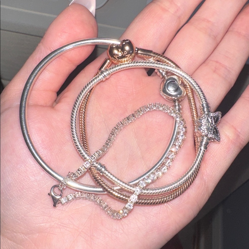 Pandora Silver and Rose Gold Heart Bracelets Set - Picture 4 of 4
